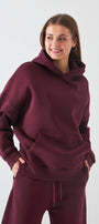Oversize Unisex Sweatshirt Hoodie Bordo – Kapüşonlu, 3 İplik Şardonlu Polar, Kanguru Cepli, Basic