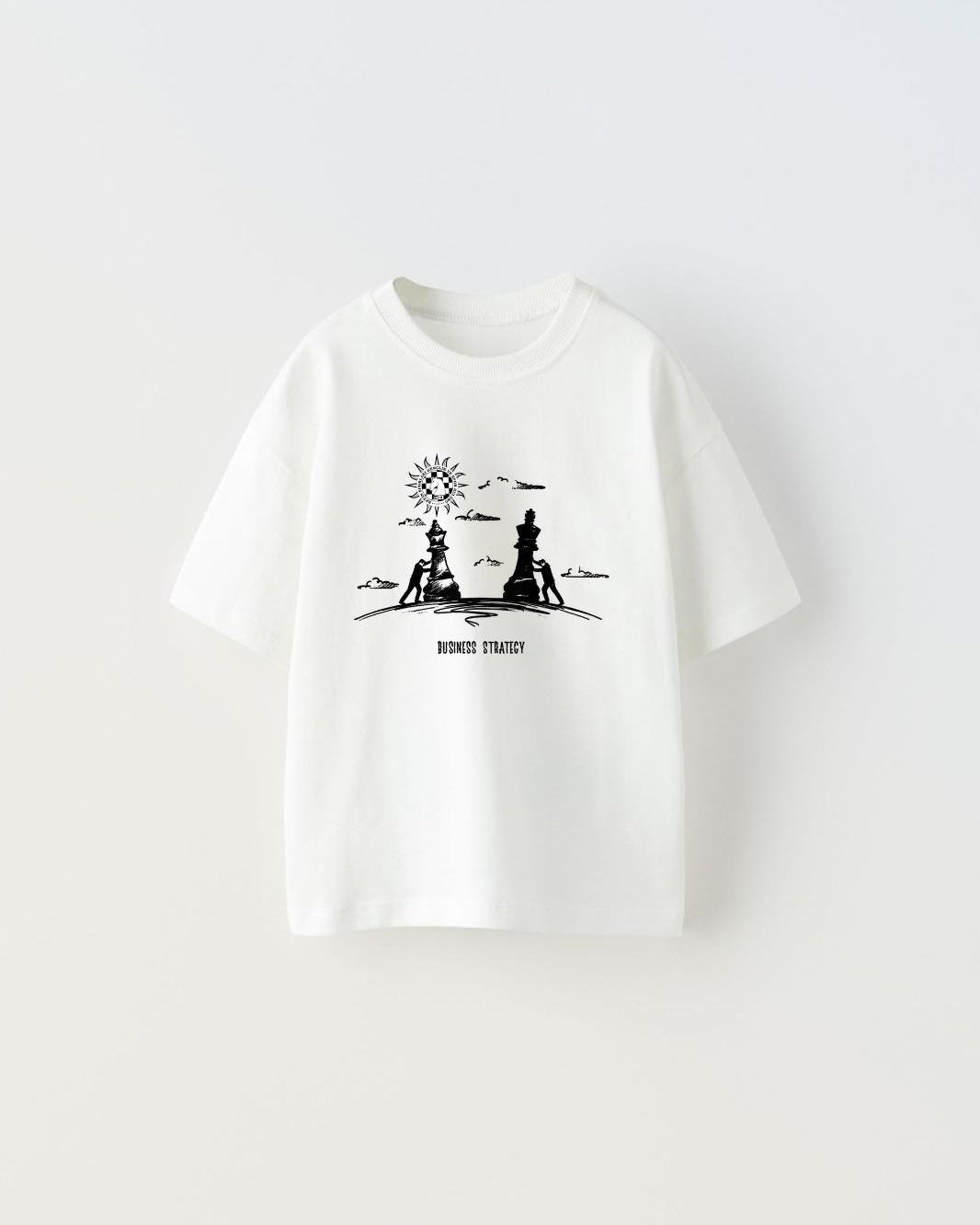 Busıness Stratecy Yazılı Yürüyen Satranç Tasarım Baskılı Beyaz Çocuk T-Shirt