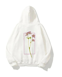 Kapüşonlu İçi Polar Flowers Baskılı Beyaz Unisex Hoodie Sweatshirt