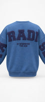 Kadın Oversize Sweatshirt Paradise Varsity Kabartma Baskılı Marine – Bisiklet Yaka, 3 İplik Şardonlu Polar