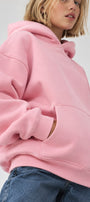 Kız Çocuk Oversize Basic Hoodie Sweatshirt Pembe – Kapüşonlu, Kanguru Cepli, 3 İplik Polar