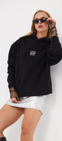 Kapüşonlu İçi Polar Taş Baskılı Siyah Oversize Hoodie Sweatshirt