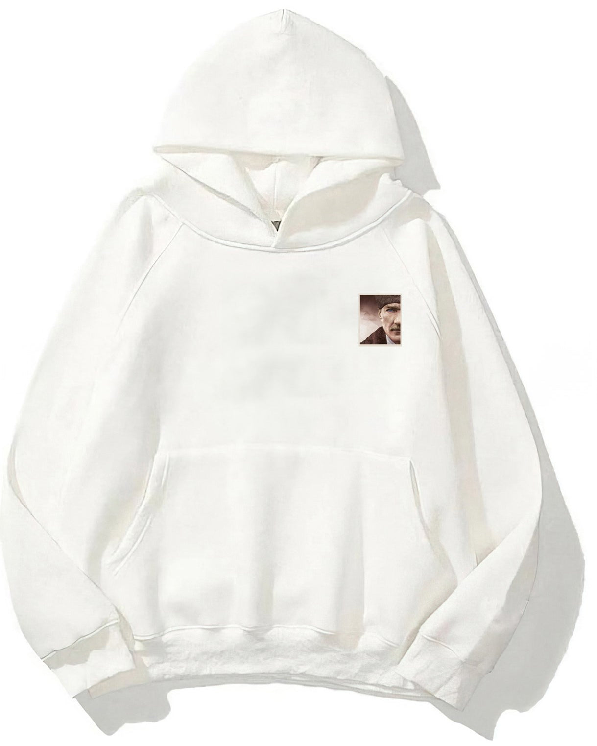 Kapüşonlu İçi Polar Mustafa Kemal Atatürk Baskılı Beyaz Unisex Hoodie Sweatshirt
