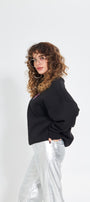 Siyah Bisiklet Yaka Kadın No Fear Ön ve Baskılı Oversize Sweatshirt