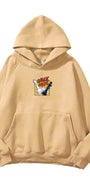 Kapüşonlu İçi Polar Satranç Cartoon Baskılı Bej Unisex Oversize Hoodie Sweatshirt