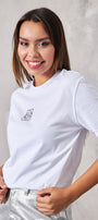 Siyah Taş Baskılı Beyaz Kadın T-Shirt