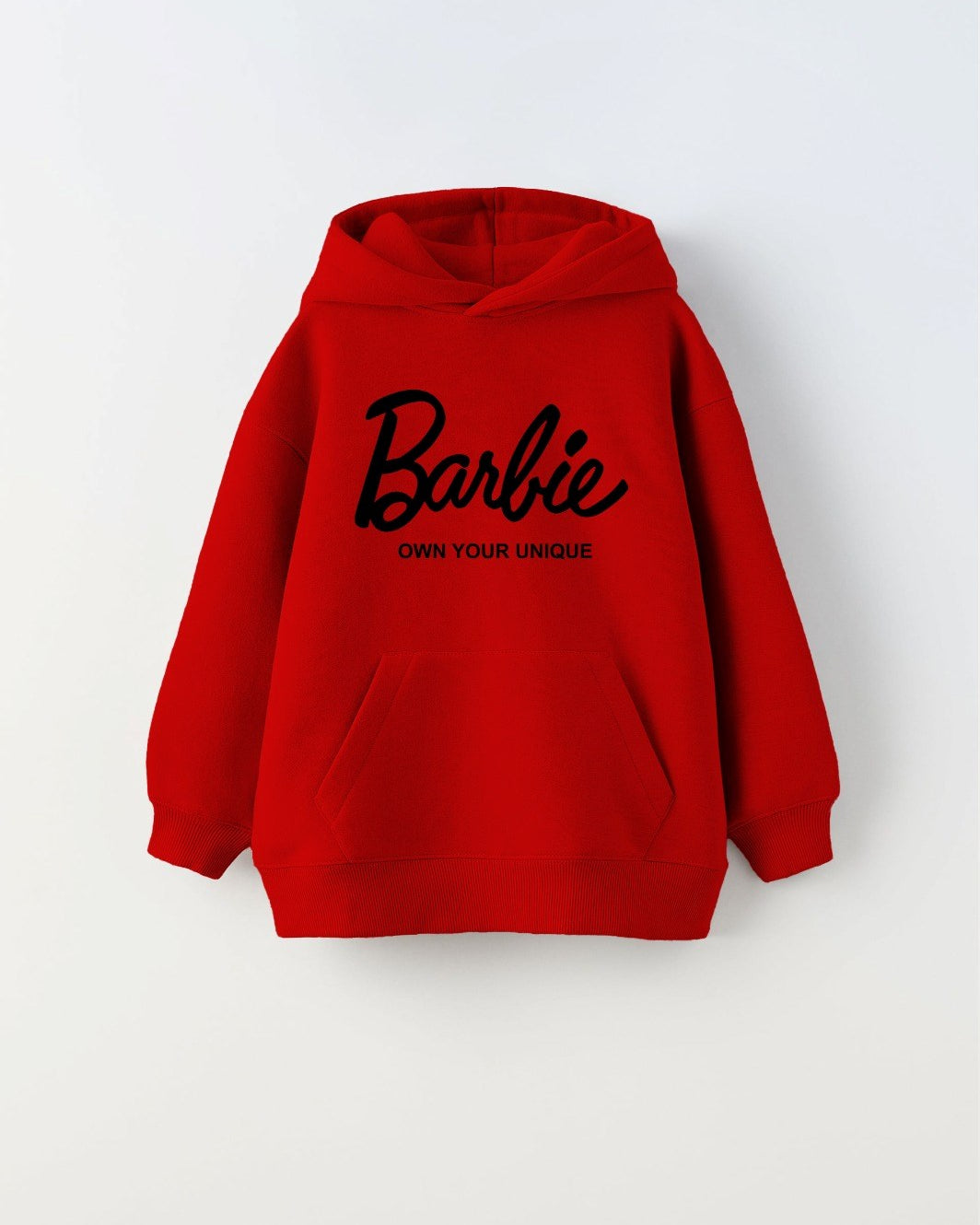 Kapüşonlu İçi Polar Barbie Own Your Unique Yazı Baskılı Kırmızı Unisex Çocuk Hoodie Sweatshirt