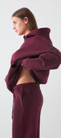 Oversize Unisex Sweatshirt Hoodie Bordo – Kapüşonlu, 3 İplik Şardonlu Polar, Kanguru Cepli, Basic