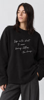 Kadın Relaxed Fit Sweatshirt Life Is Too Short Baskılı Siyah – Bisiklet Yaka, 3 İplik Şardonsuz