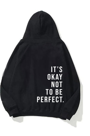 Kapüşonlu İçi Polar It's Okay Baskılı Unisex Siyah Oversize Hoodie Sweatshirt