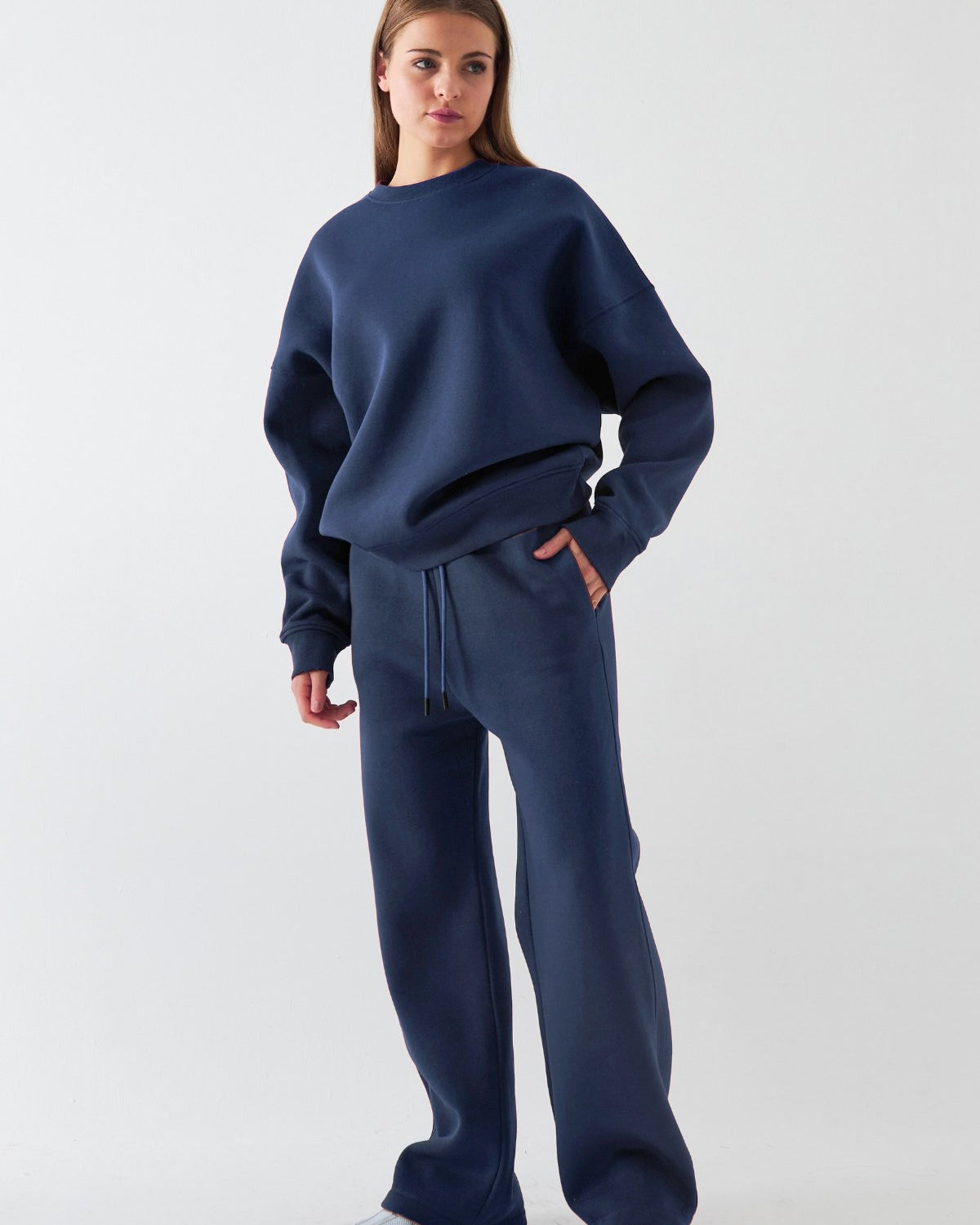 Unisex Oversize Eşofman Takımı Basic Marine – Bisiklet Yaka, Bol Paça, 3 İplik Şardonlu Polar