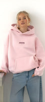 Kadın Oversize Sweatshirt Hoodie AMORE Pembe – Kapüşonlu, 3 İplik Polar, Kanguru Cepli