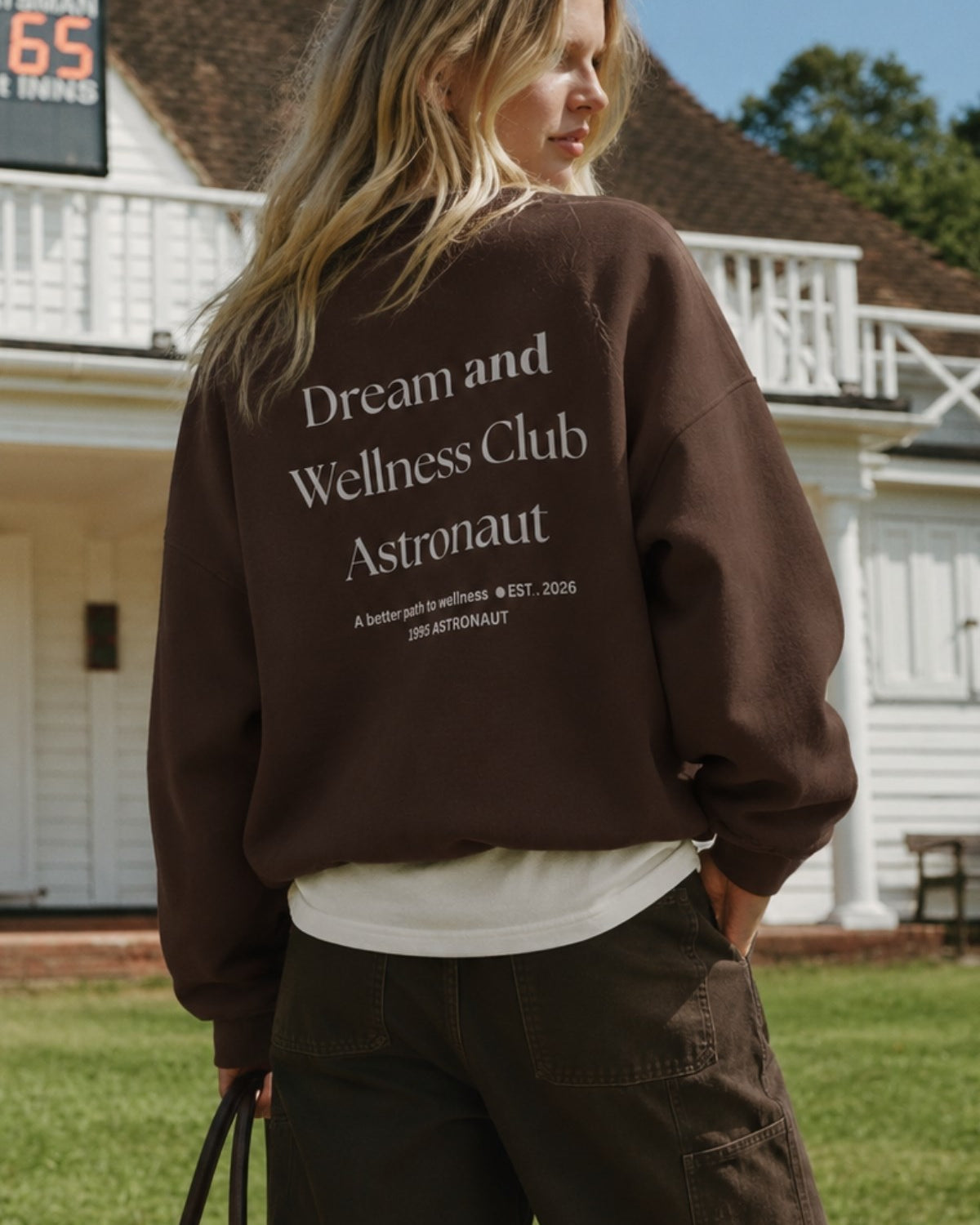 Kadın Oversize Sweatshirt Wellness Baskılı Kahverengi – Bisiklet Yaka, 3 İplik Şardonlu Polar