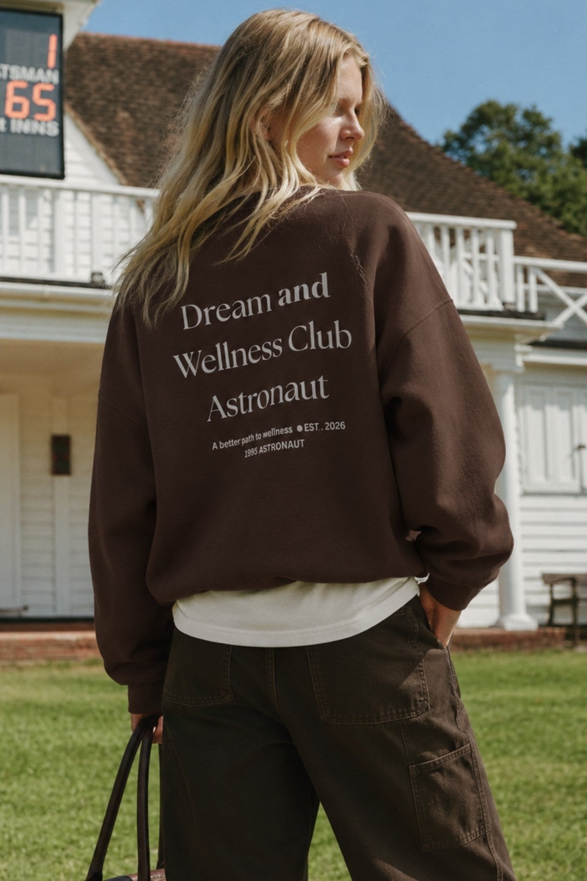 Kadın Oversize Sweatshirt Wellness Baskılı Kahverengi – Bisiklet Yaka, 3 İplik Şardonlu Polar