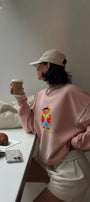 Kadın Oversize Sweatshirt Campus Bear Baskılı Pembe – Bisiklet Yaka, 3 İplik Şardonlu Polar