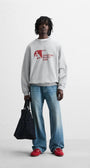 Gri Melanj Underground Trajectory Angle Yazılı Bisiklet Yaka Oversize Sweatshirt