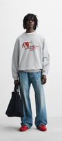 Gri Melanj Underground Trajectory Angle Yazılı Bisiklet Yaka Oversize Sweatshirt