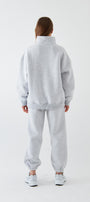 Unisex Oversize Sweatshirt Basic Gri – Yarım Fermuar Dik Yaka, 3 İplik Şardonlu Polar