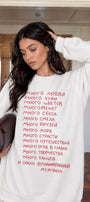 Kadın Oversize Sweatshirt Elbise More Love Baskılı Beyaz – Bisiklet Yaka, 3 İplik Şardonlu Polar