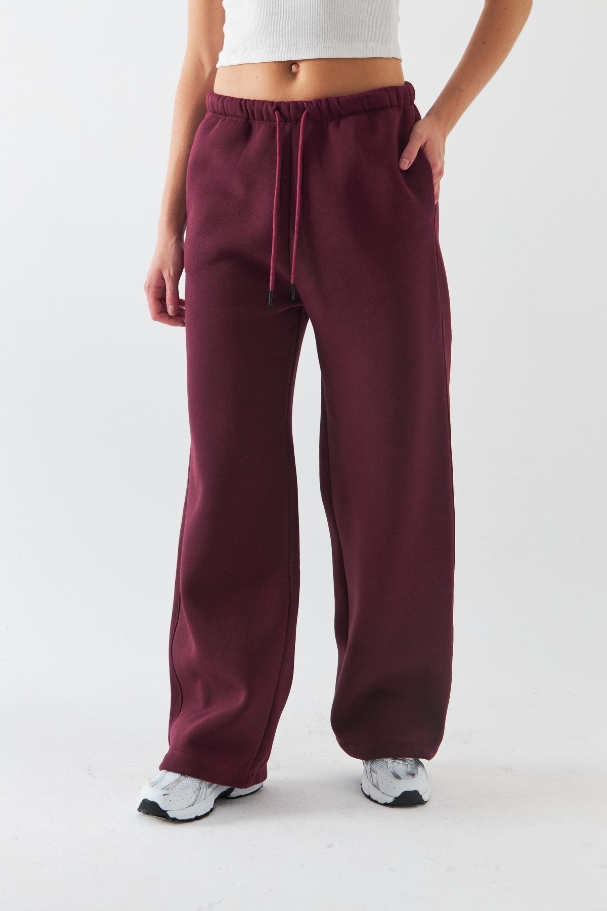 Oversize Unisex Eşofman Altı Bordo – 3 İplik Şardonlu, Bol Paça, Cepli, Modern Rahat Kesim