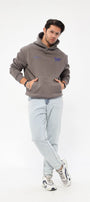 Kapüşonlu İçi Polar Eighty Five Yazı Baskılı Füme Hoodie Oversize Sweatshirt
