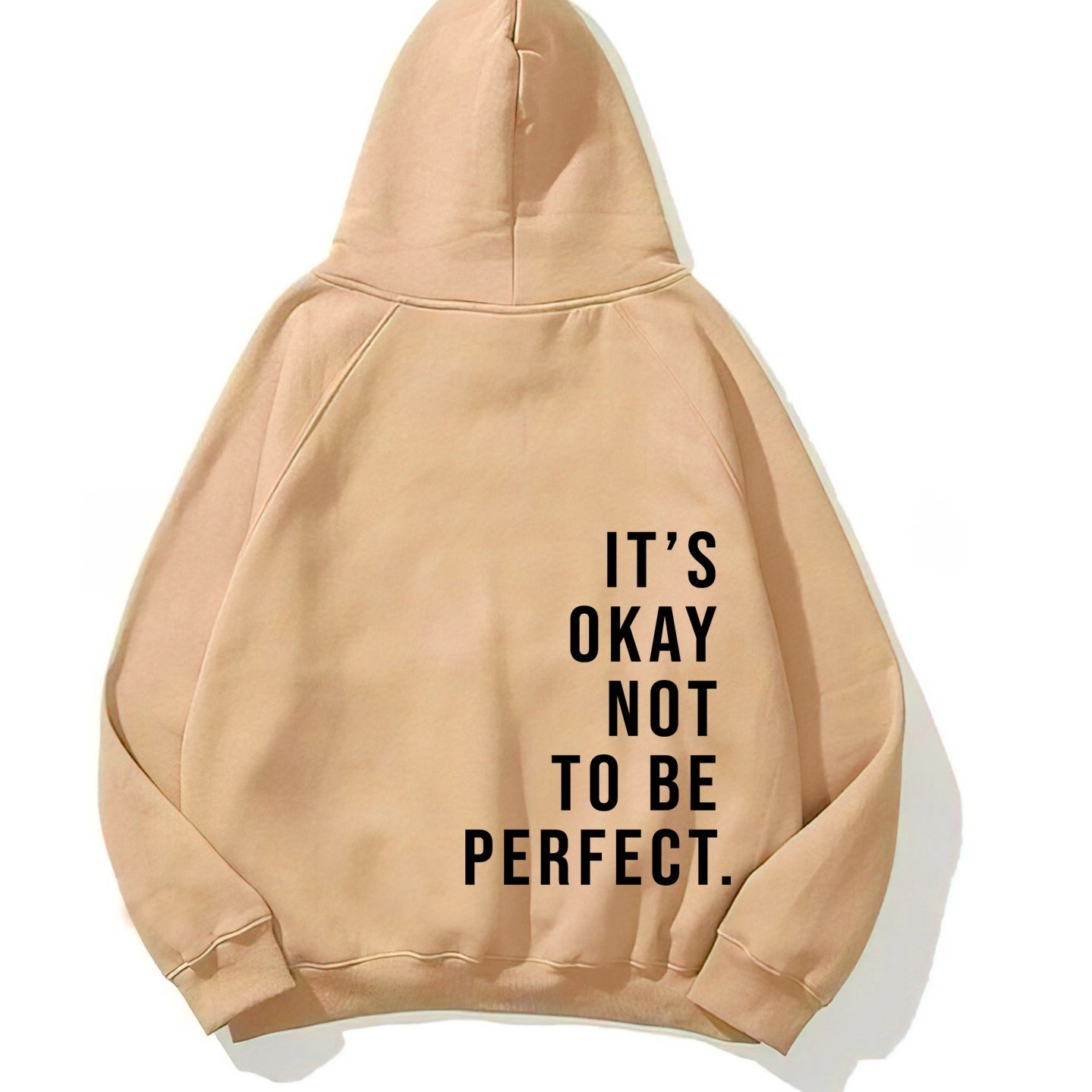 Kapüşonlu İçi Polar It's Okay Baskılı Unisex Bej Oversize Hoodie Sweatshirt