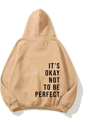 Kapüşonlu İçi Polar It's Okay Baskılı Unisex Bej Oversize Hoodie Sweatshirt