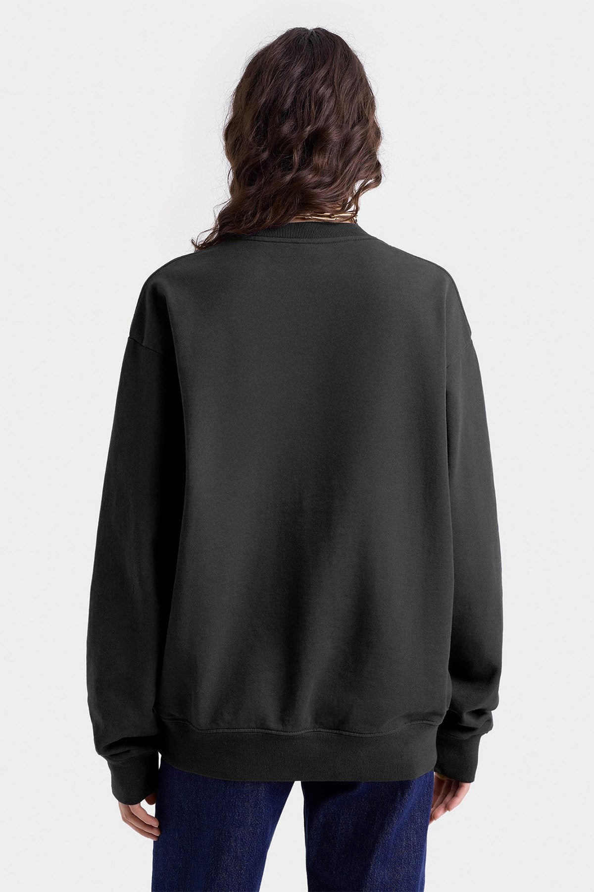 Kadın Oversize Sweatshirt Vintage Vibes Baskılı Füme Konsept – Bisiklet Yaka, 3 İplik Şardonlu Polar