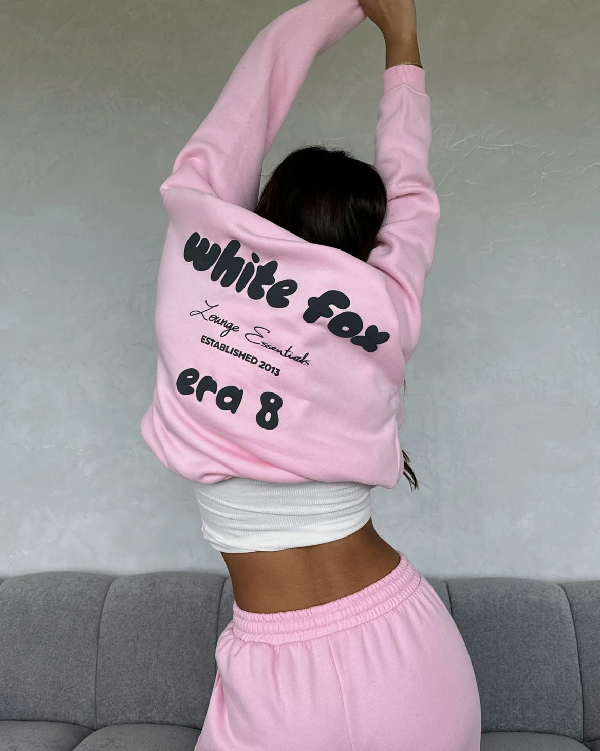 White Fox Pembe Kadın Era 8 Lounge Essentials Yazılı Kapüşonlu Oversize Hoodie