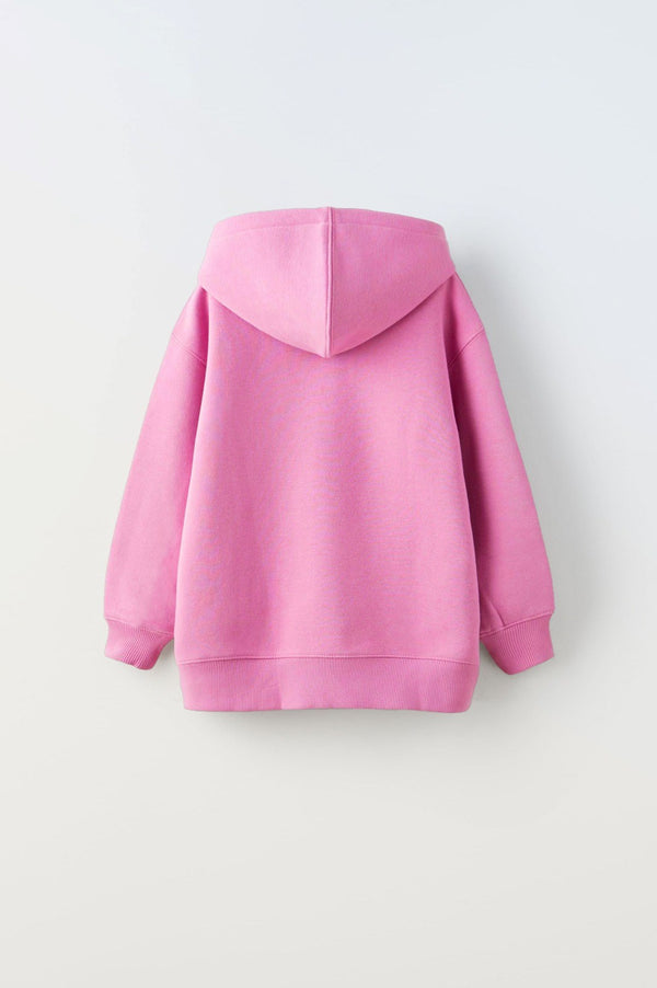 Kapüşonlu İçi Polar Love Yazı Baskılı Pembe Unisex Çocuk Hoodie Sweatshirt