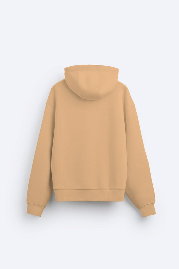 Kapüşonlu İçi Polar Bej Unisex Oversize Hoodie Sweatshirt