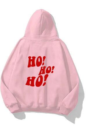 Kapüşonlu İçi Polar Ho! Ho! Ho! Christmas Yazı Baskılı Pembe Unisex Sweatshirt