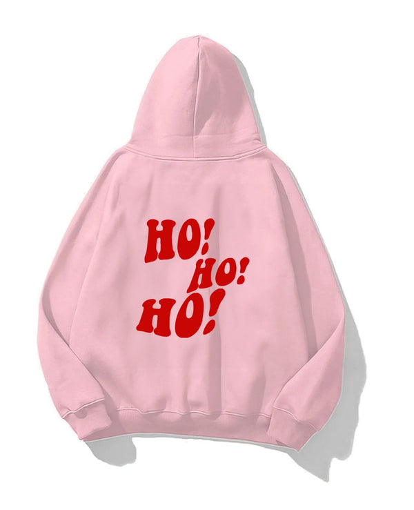 Kapüşonlu İçi Polar Ho! Ho! Ho! Christmas Yazı Baskılı Pembe Unisex Sweatshirt