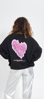 Siyah Bisiklet Yaka Kadın No Fear Ön ve Baskılı Oversize Sweatshirt