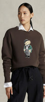 Kadın Oversize Sweatshirt Parisian Bear Baskılı Kahverengi – Bisiklet Yaka, 3 İplik Şardonlu 