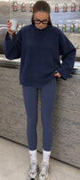 Kadın Relaxed Fit Sweatshirt Basic Lacivert – Bisiklet Yaka, 3 İplik Şardonsuz, Düşük Omuz