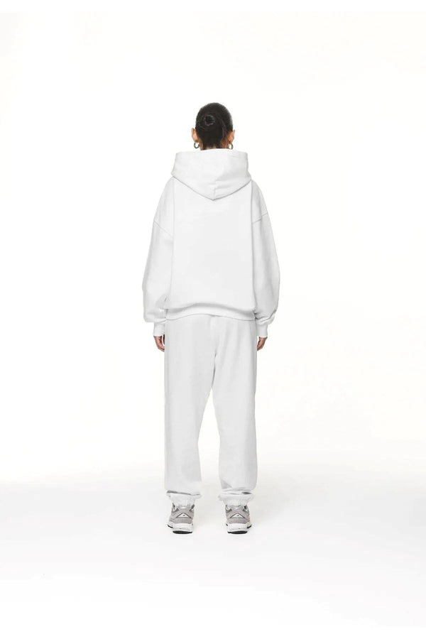 Beyaz Unisex Loewe Yüksek Baskılı Kapüşonlu Kanguru Cepli Oversize Hoodie