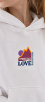 Kız Çocuk Oversize Hoodie Love Mount Baskılı Beyaz – Kapüşonlu, Cepli, 3 İplik Polar