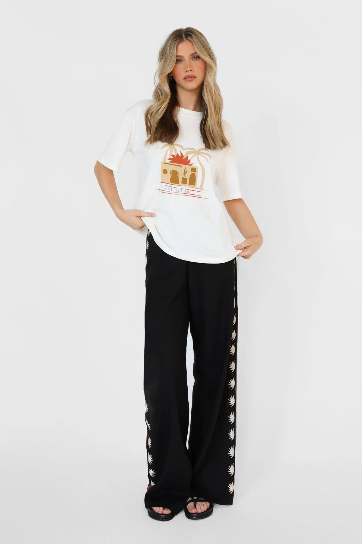Kadın Bohem Stil Akdeniz Temalı Oversize Kadın Tişört
