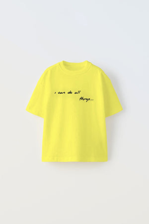 I Can Do All Thıngs Yazılı Futbol Tasarım Baskılı Sarı Çocuk T-shirt