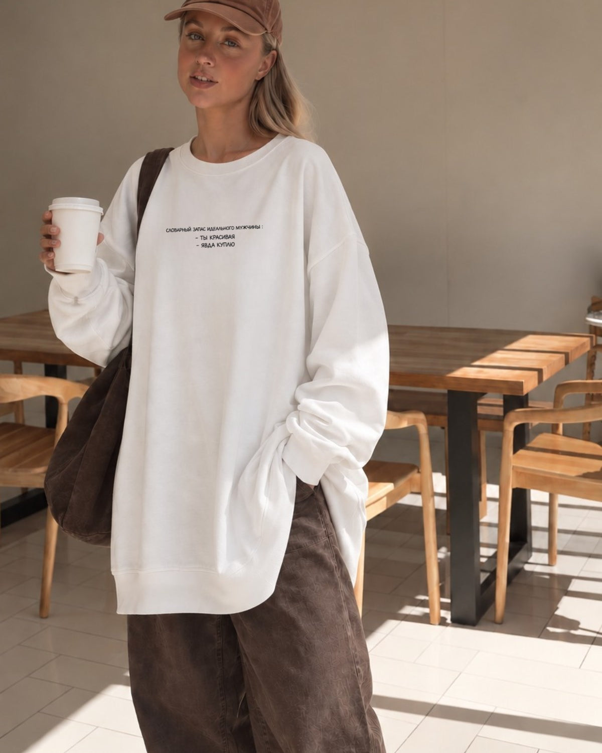 Kadın Oversize Sweatshirt Elbise Perfect Man Baskılı Beyaz – Bisiklet Yaka, 3 İplik Şardonlu Polar