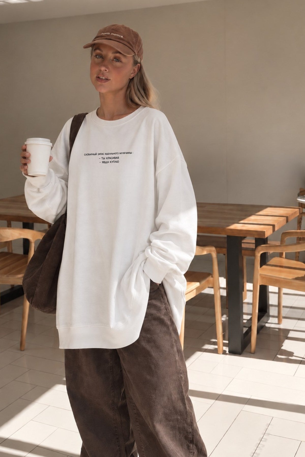 Kadın Oversize Sweatshirt Elbise Perfect Man Baskılı Beyaz – Bisiklet Yaka, 3 İplik Şardonlu Polar