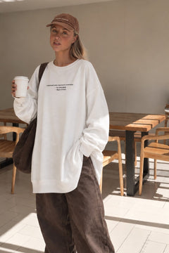Kadın Oversize Sweatshirt Elbise Perfect Man Baskılı Beyaz – Bisiklet Yaka, 3 İplik Şardonlu Polar