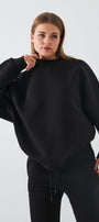 Unisex Oversize Sweatshirt Basic Siyah – Bisiklet Yaka, 3 İplik Şardonlu Polar