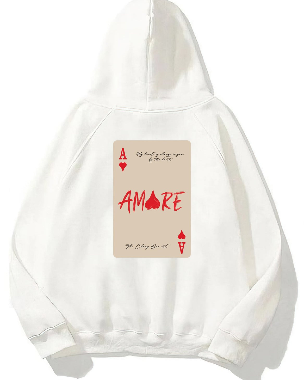 Kapüşonlu İçi Polar Amore Baskılı Beyaz Unisex Hoodie Sweatshirt