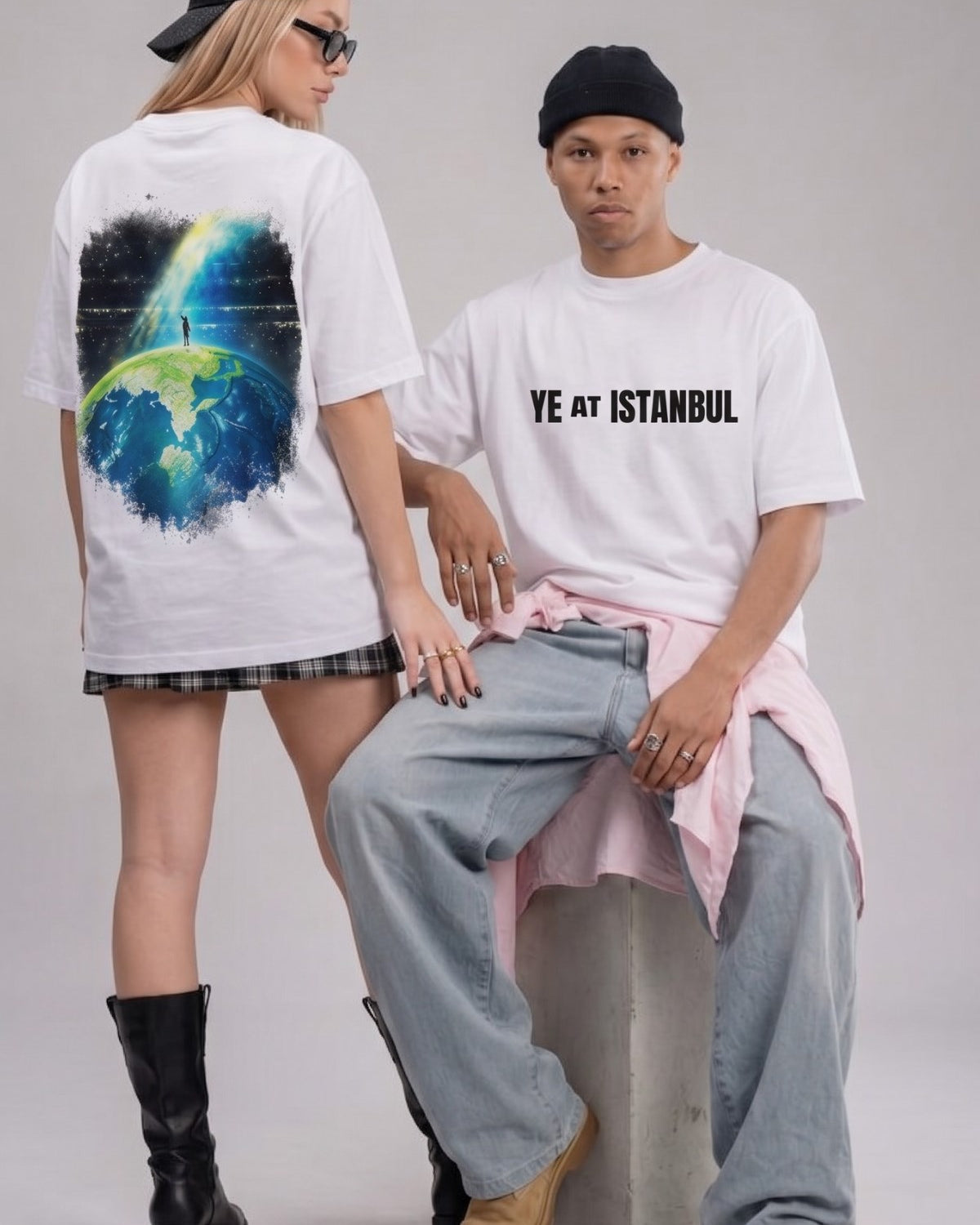Unisex Oversize Tişört Ye At Istanbul Baskılı Beyaz – Bisiklet Yaka, Rahat Kalıp, %100 Pamuk