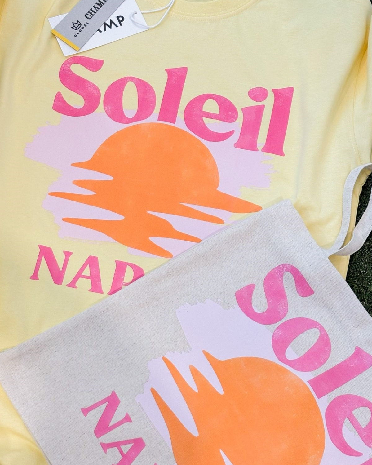 Soleil Napoli Güneş Baskılı Kadın Oversize Tişört + Bez Çanta Hediyeli Yazlık Kombin – %100 Pamuk