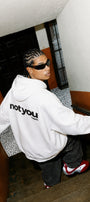 Unisex Oversize Hoodie Not You Again Baskılı Beyaz – Kapüşonlu, Kanguru Cepli, 3 İplik Şardonlu 