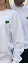 Unisex Oversize Sweatshirt Puzzle Heart Baskılı Beyaz – Bisiklet Yaka, Sevgilergünü, Couple, Hediye