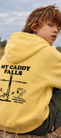 Erkek Çocuk Oversize Hoodie My Caddy Falls Baskılı Sarı – Kapüşonlu, Cepli, 3 İplik Polar